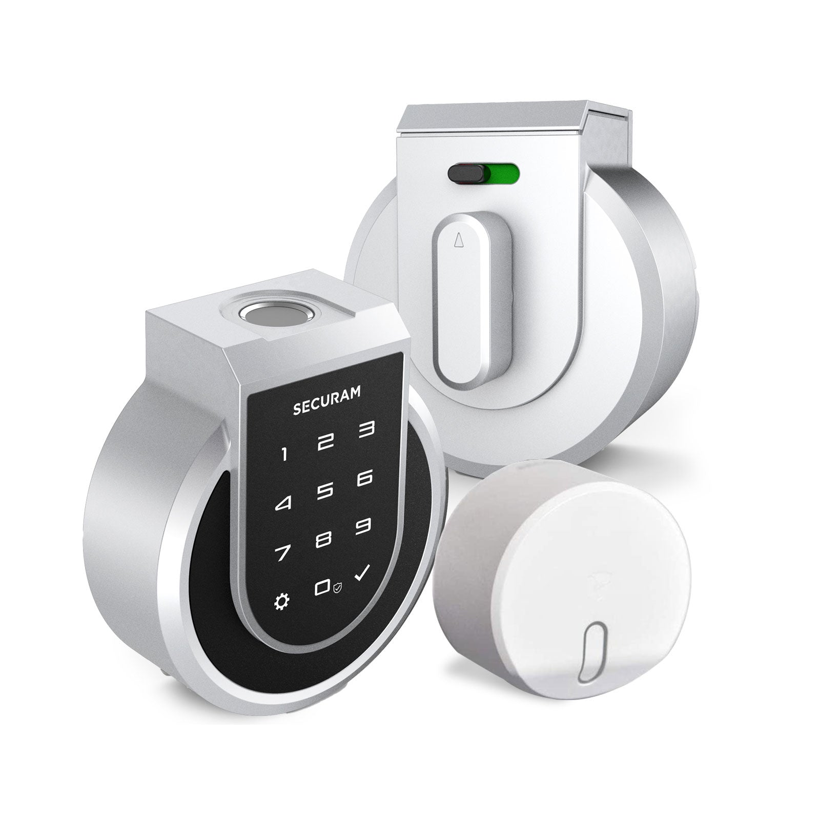 A set of SECURAM Touch+ Hub Kit locks and a SECURAM keypad.