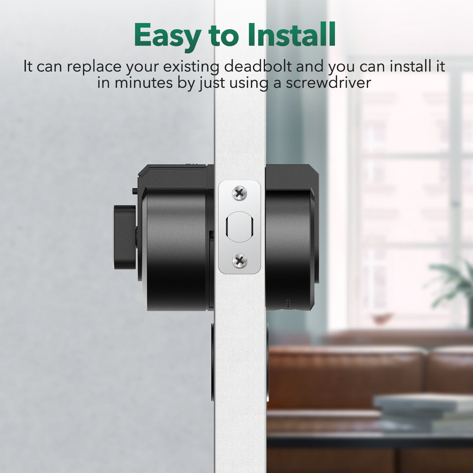 An image of the SECURAM Touch - Fingerprint Smart Lock doorbell with the words easy to install.