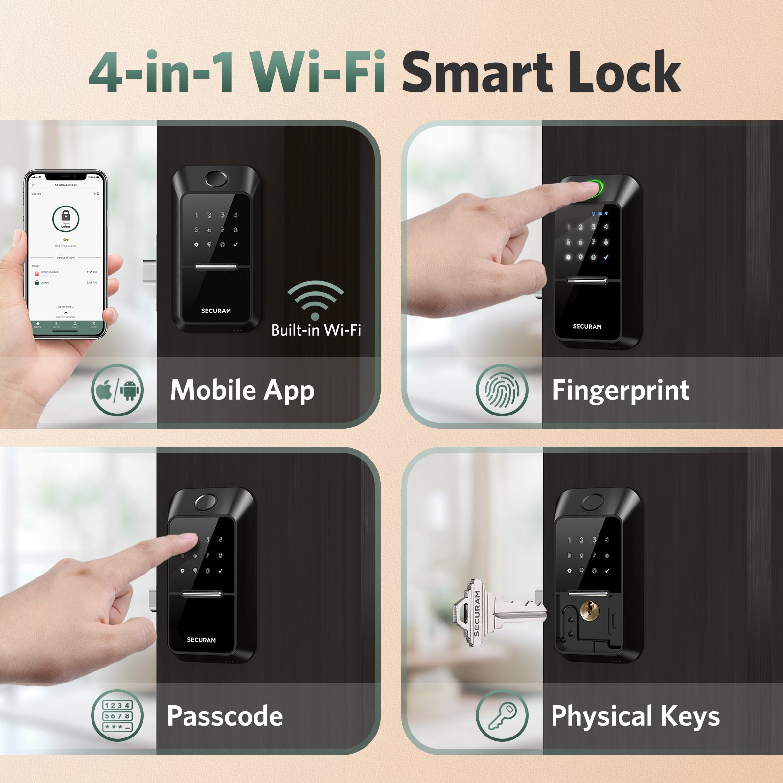 4 in 1 SECURAM Wi-Fi Smart Lock.